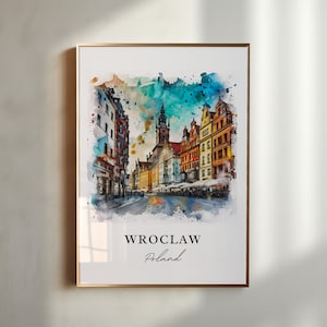 Arte de parede de Wroclaw, impressão de Wroclaw na Polônia, aquarela de Wroclaw, presente do Rio Oder na Polônia, pôster de viagem, presente de inauguração de casa