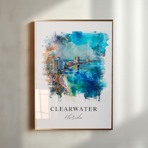 Clearwater FL Wall Art, Clearwater Print, Clearwater FL Watercolor, Clearwater Florida Gift, Travel Poster, Housewarming Gift
