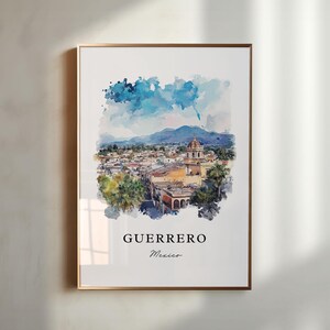 Arte de parede Guerrero MX, impressão Guerrero, arte em aquarela do estado de Guerrero, presente Guerrero México, pôster de viagem, presente de inauguração de casa