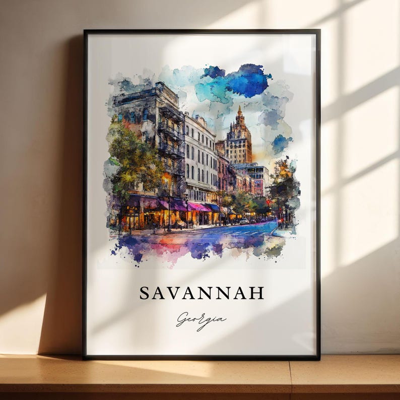 Savannah Georgia Wall Art, Savannah Print, Savannah GA Watercolor Art, Savannah Georgia Gift, Travel Poster, Housewarming Gift image 3