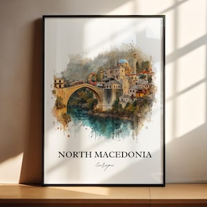 North Macedonia Wall Art, Macedonia Print, North Macedonia Watercolor, North Macedonia Gift, Travel Print, Travel Poster, Housewarming Gift
