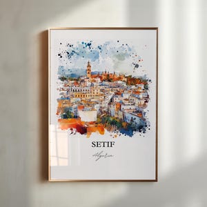 Arte mural de Setif, impresión de Setif Argelia, arte de acuarela de Argelia, regalo de Setif Argelia, impresión de viaje, póster de viaje, regalo de inauguración de la casa