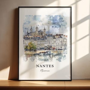 Arte de parede de Nantes, França, impressão de Nantes, arte em aquarela de Nantes, presente de Nantes, França, pôster de viagem, presente de inauguração de casa