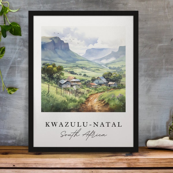 Kwazulu Natal traditional travel art - South Africa, Kwazulu Natal poster, Wedding gift, Birthday present, Custom Text, Personalised Gift