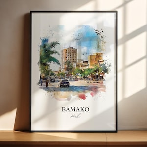 Bamako Mali Wall Art, Bamako Print, Mali Watercolor Art, Bamako Mali Gift, Travel Print, Travel Poster, Housewarming Gift