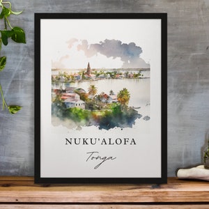 Nuku&#39;Alofa traditional travel art - Tonga, NukuAlofa poster, Wedding gift, Birthday present, Custom Text, Personalized Gift