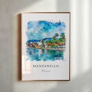 Manzanillo Mexico Wall Art, Colima MX Print, Manzanillo Watercolor Art, Manzanillo MX Gift, Travel Poster, Housewarming Gift