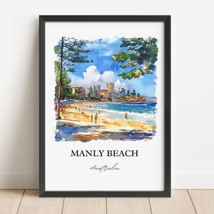 Arte de parede de Manly Beach, impressão NSW, arte em aquarela de Sydney, presente de Manly Beach Austrália, impressão de viagem, pôster de viagem, presente de inauguração de casa