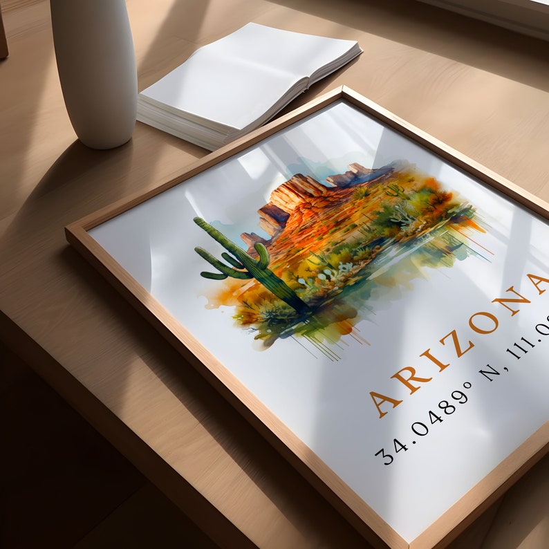 Arizona wall art - Arizona poster print with coordinates, AZ Art - Framed and Unframed Options - Wedding gift, Birthday present, Custom Text image 3