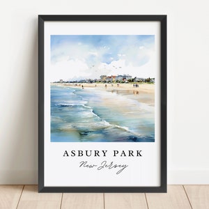 Traditionele reiskunst Asbury Park - New Jersey, poster Asbury Park, huwelijkscadeau, verjaardagscadeau, aangepaste tekst, gepersonaliseerd cadeau