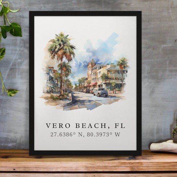 Vero Beach traditional travel art - Florida, Vero Beach poster, Wedding gift, Birthday present, Custom Text, Personalised Gift