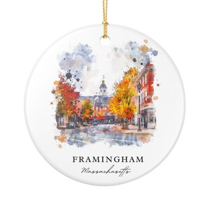 Enfeite de Framingham, MA: lembrança única de Framingham, decoração de Natal de Framingham e presente autêntico de Framingham, MA