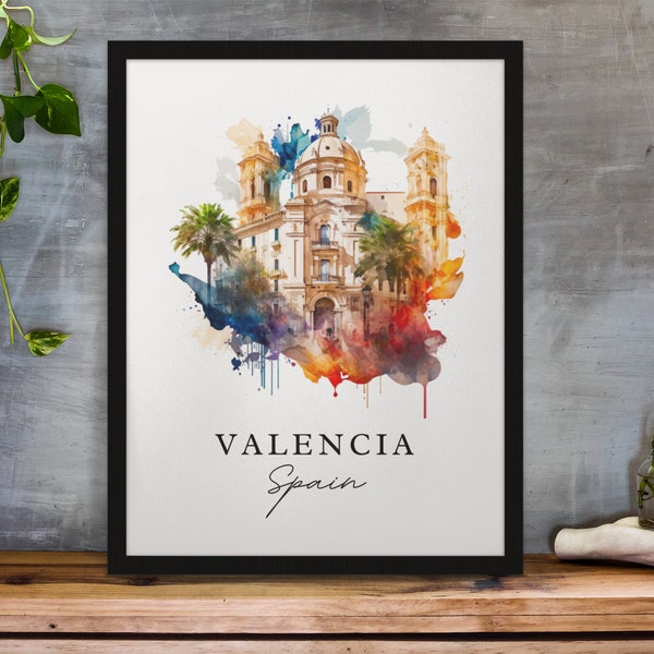 Valenia traditional travel art - Spain, Valenica poster, Wedding gift, Birthday present, Custom Text, Personalised Gift