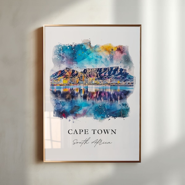 Kapstadt Wandbild, Kapstadt SA Druck, Kapstadt Südafrika Aquarell, Südafrika Geschenk, Reiseposter, Housewarminggeschenk