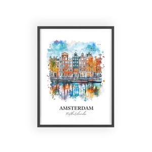 Arte mural de Ámsterdam, impresión NLD de Ámsterdam, acuarela de los Países Bajos, regalo de Ámsterdam, impresión de viaje, póster de viaje, regalo de inauguración de la casa imagen 7