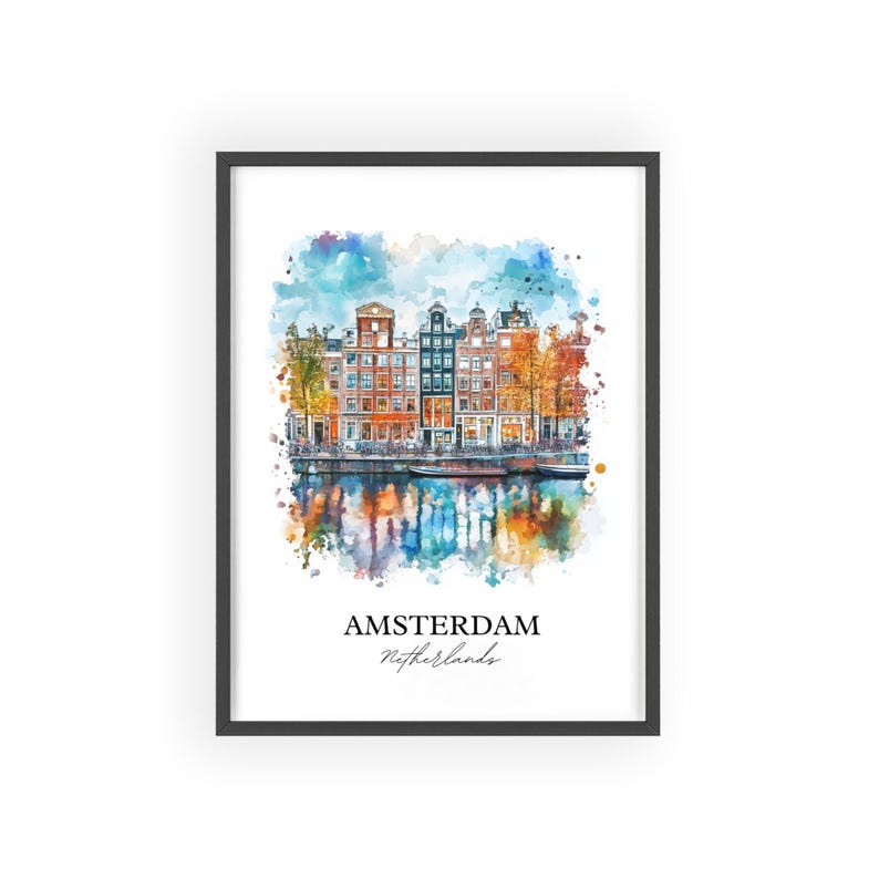 Arte mural de Ámsterdam, impresión NLD de Ámsterdam, acuarela de los Países Bajos, regalo de Ámsterdam, impresión de viaje, póster de viaje, regalo de inauguración de la casa imagen 7