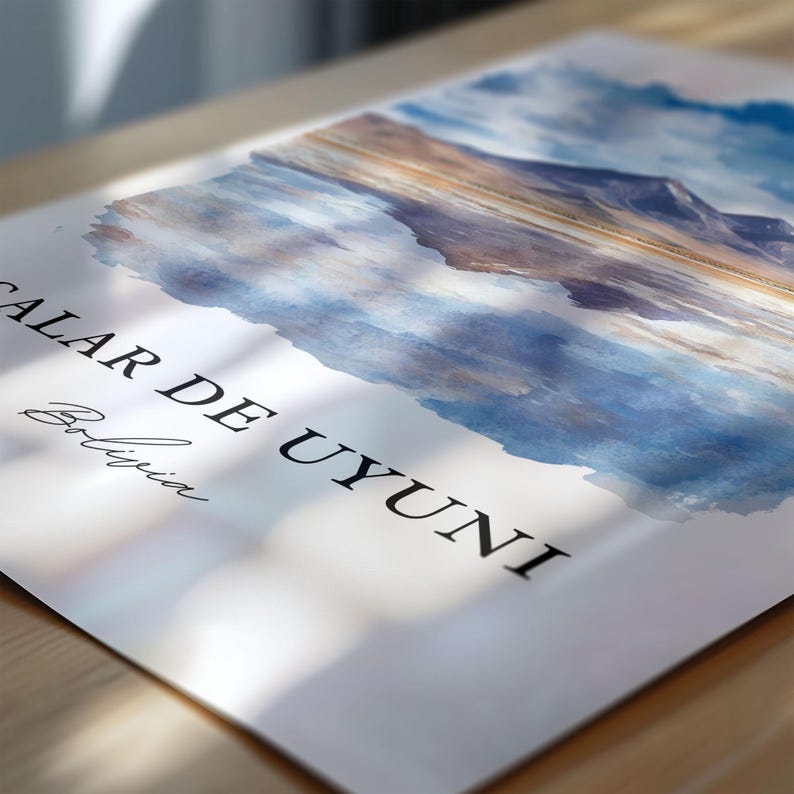 Salar De Uyuni Wall Art, Bolivia Print, Salar De Uyuni Watercolor Art, Uyuni Salt Flat Gift, Travel Print, Travel Poster, Housewarming Gift image 2