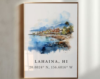 Lahaina traditionelle Reisekunst - Maui, Lahaina Hawaii Poster, Hochzeitsgeschenk, Geburtstagsgeschenk, benutzerdefinierter Text, personalisiertes Geschenk
