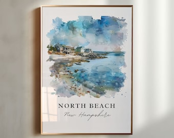 North Beach NH Watercolor Art Print, New Hampshire Travel Poster