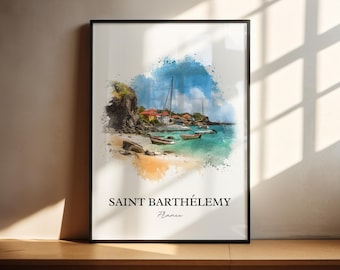 Decoración de pared de San Bartolomé, lámina de San Bartolomé, acuarela caribeña, regalo de San Bartolomé, lámina de viaje de San Bartolomé, póster de viaje, regalo de inauguración de casa