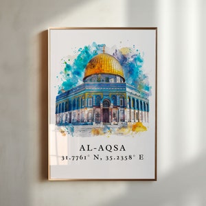 Al-Aqsa Mosque At, Palestine Print, Qibli Mosque Wall Art, Jerusalem Gift, Travel Print, Travel Poster, Travel Gift, Housewarming Gift