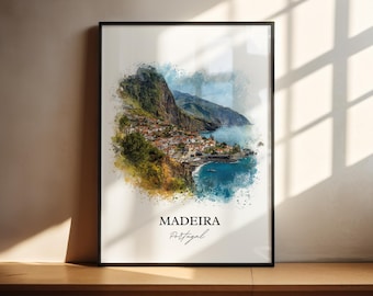 Madeira Portugal Wall Art, Madeira Print, Madeira Watercolor Art, Portugal Gift, Madeira Travel Print, Travel Poster, Housewarming Gift