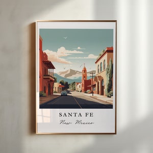 Santa Fe traditional travel art - New Mexico, Santa Fe poster, Wedding gift, Birthday present, Custom Text, Personalized Gift