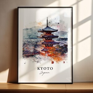 Sztuka ścienna z Kioto, wydruk z Kioto w Japonii, akwarela z Kioto, prezent z wyspy Honsiu w Japonii, plakat podróżniczy, prezent na parapetówkę zdjęcie 4
