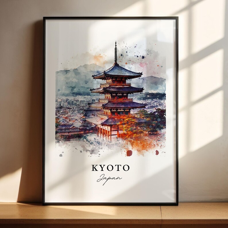 Sztuka ścienna z Kioto, wydruk z Kioto w Japonii, akwarela z Kioto, prezent z wyspy Honsiu w Japonii, plakat podróżniczy, prezent na parapetówkę zdjęcie 4