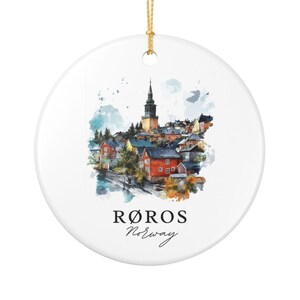 Adorno navideño Roros Norway, recuerdo de cerámica - Acabado mate / Cordón dorado / Árbol de Navidad de 7 cm