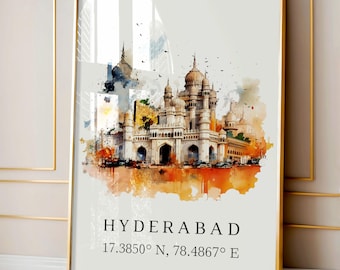Hyderabad India Poster - Aquarell Stadtbild Kunstdruck