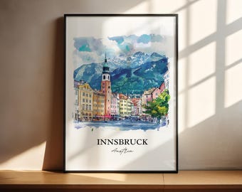 Innsbruck Wall Art, Innsbruck Print, Austria Watercolor Art, Innsbruck Austria Gift, Travel Print, Travel Poster, Housewarming Gift