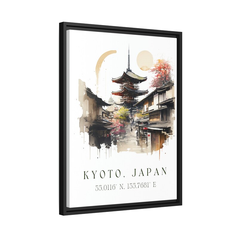 Print Kyoto Japan - aquarel pagodekunst, aangepaste tekst beschikbaar afbeelding 2
