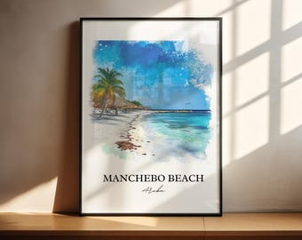 Manchebo Strand Wandkunst, Adler Strand Druck, Aruba Aquarell Kunst, Manchebo Strand Geschenk, Reisedruck, Reiseplakat, Housewarminggeschenk