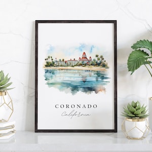 Coronado CA muurkunst - Californië, Coronado posterprint, Coronado huwelijkscadeau, verjaardagscadeau, aangepaste tekst, perfect cadeau