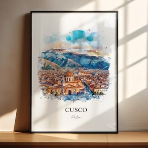 Cusco Wall Art, Cusco Skyline Print, Peru Watercolor Art, Cusco Peru Gift, Travel Print, Travel Poster, Housewarming Gift
