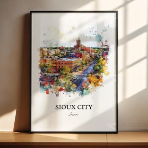 スーシティの壁アート、ウッドベリー郡のプリント、アイオワの水彩画、スーシティアイオワのギフト、旅行プリント、旅行ポスター、新築祝いのギフト