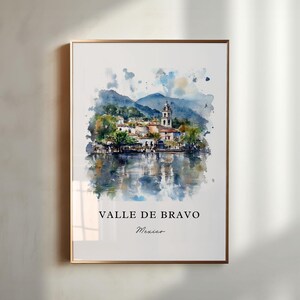 Arte Valle De Bravo, Impresión Valle De Bravo, Acuarela Valle De Bravo MX, Regalo Lago Avándaro, Cartel de viaje, Regalo de inauguración de la casa