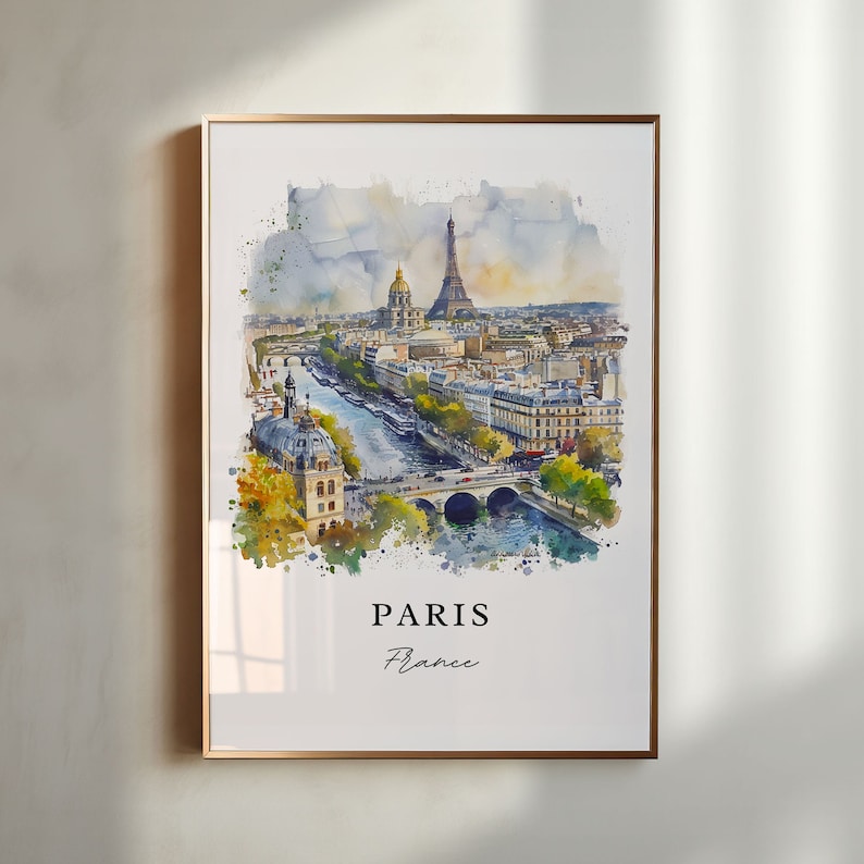 Arte mural de París, impresión de la Torre Eiffel, acuarela de París, regalo de Francia, impresión de viaje, póster de viaje, regalo de viaje, regalo de inauguración de la casa imagen 1