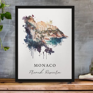 Monaco traditional travel art - France, Monaco poster, Wedding gift, Birthday present, Custom Text, Personalised Gift