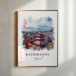 Kathmandu watercolor travel art - Nepal, Kathmandu print, Wedding gift, Birthday present, Custom Text, Perfect Gift