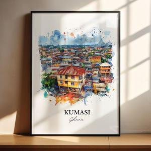 Kumasi Wall Art, Ghana Print, Ghana Watercolor Art, Kumasi Ghana Gift, Travel Print, Travel Poster, Housewarming Gift