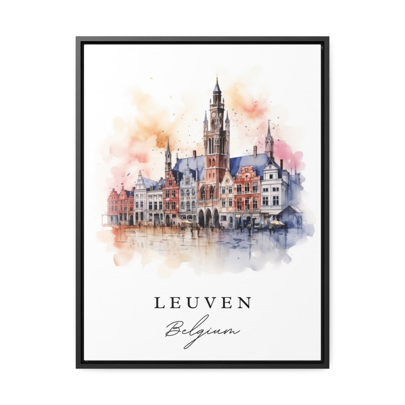 Leuven traditional travel art Belgium, Leuven poster print, Wedding gift, Birthday present, Custom Text, Perfect Gift image 2