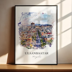 Ulaanbaatar Wall Art, Mongolia Print, Mongolia Watercolor Art, Ulaanbaatar Gift, Travel Print, Travel Poster, Housewarming Gift