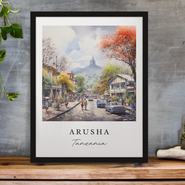 Arusha traditional travel art - Tanzania, Arusha poster, Wedding gift, Birthday present, Custom Text, Personalized Gift