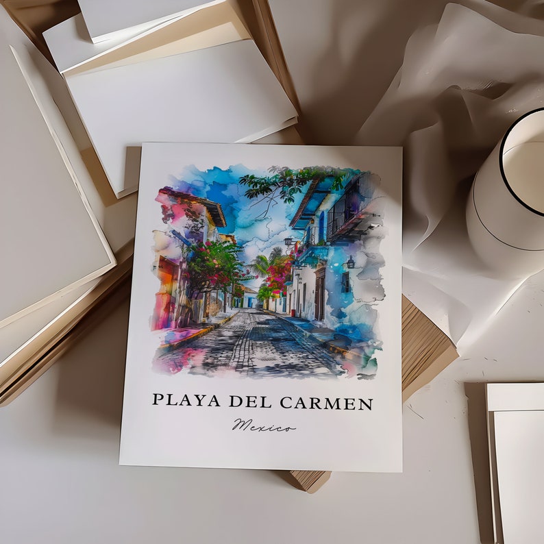 Playa Del Carmen MX Wall Art, PDC Mexico Print, Playa Del Carmen Watercolor, Cancun Gift, Travel Poster, Housewarming Gift image 2