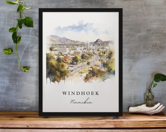 Windhoek Namibia Travel Poster - Watercolor Cityscape Art