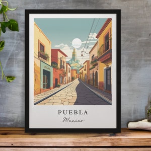 Puebla traditional travel art - Mexico, Puebla poster, Wedding gift, Birthday present, Custom Text, Personalized Gift