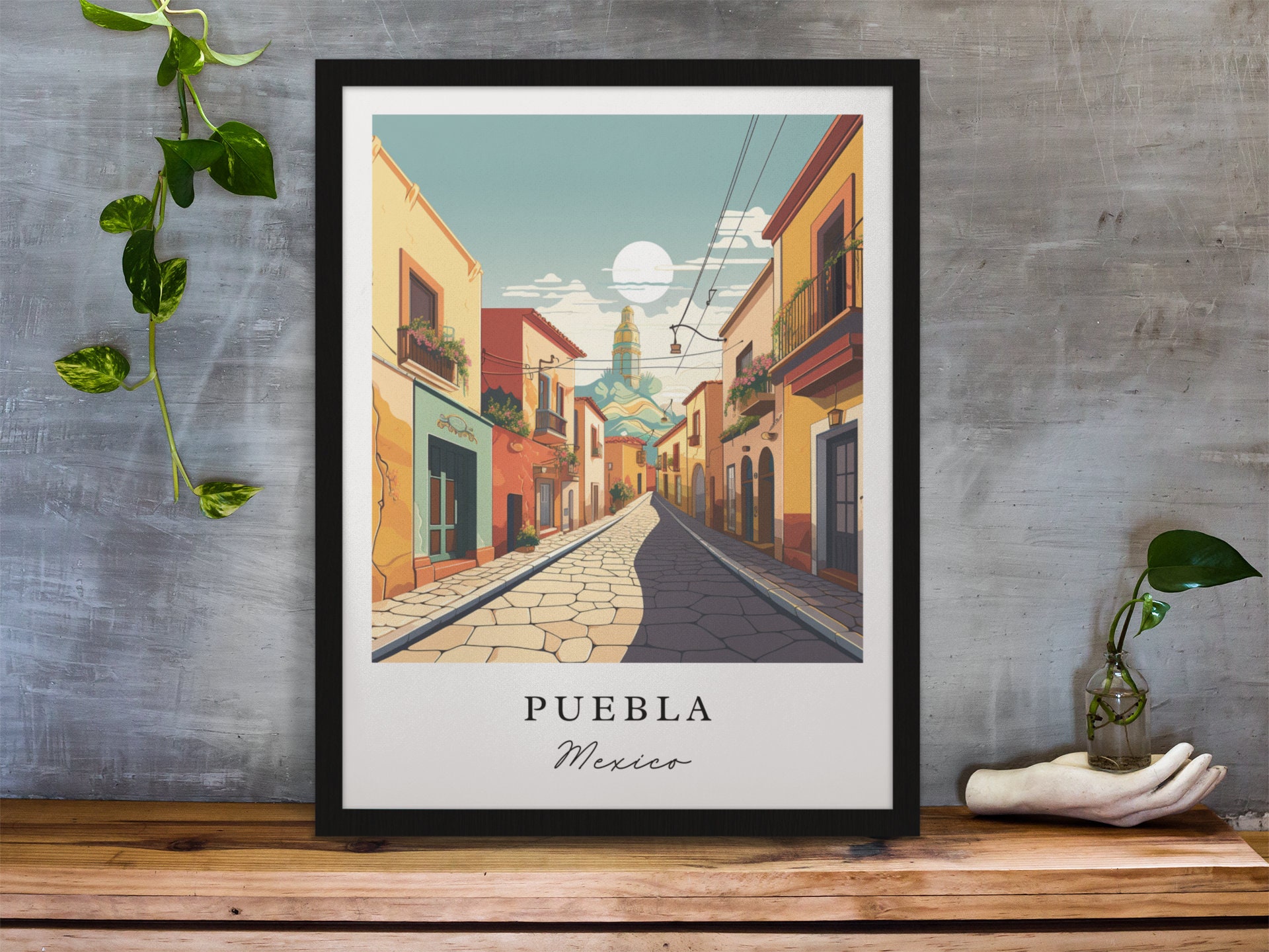 Puebla traditionelle Reisekunst - Mexiko, Puebla Plakat, Hochzeitsgeschenk, Geburtstagsgeschenk, Benutzerdefinierter Text, personalisiertes Geschenk