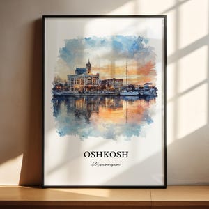 Oshkosh Wall Art, Winnebago County Print, Wisconsin Watercolor Art, Oshkosh WI Gift, Travel Print, Travel Poster, Housewarming Gift
